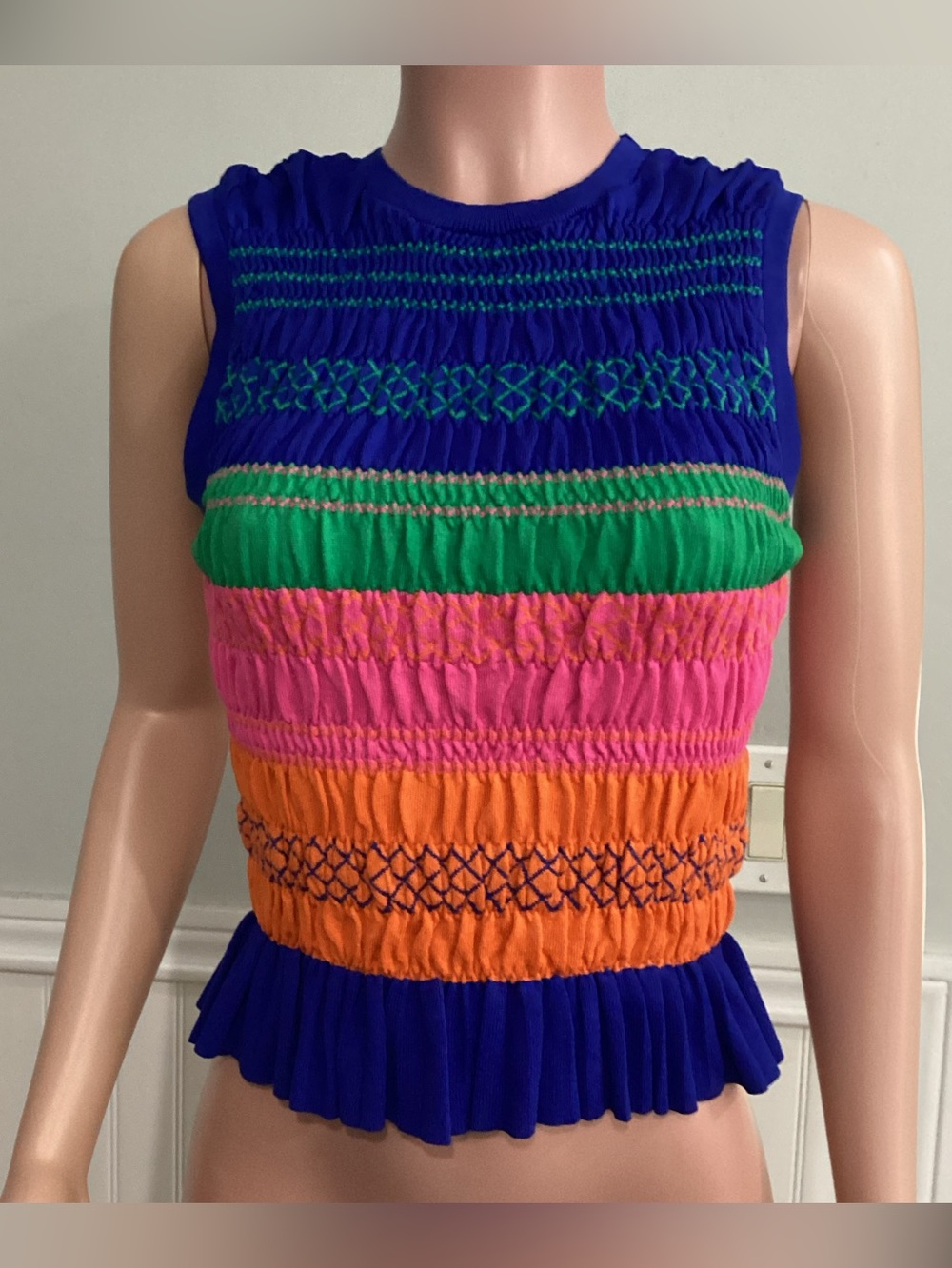 Zara Colorblock Smocked Sleeveless Top - Multicolor size Small